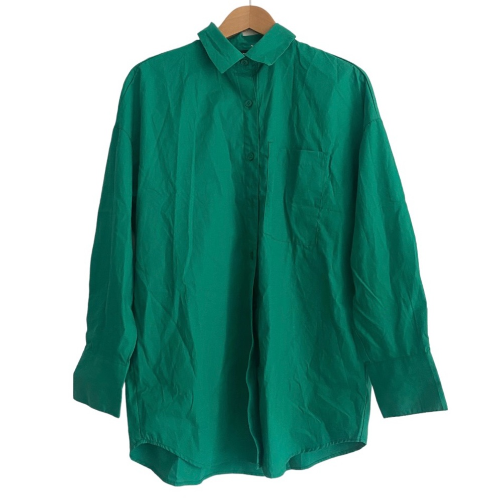 NEW H&M Green Cotton Oversized Dress Shirt Size XS